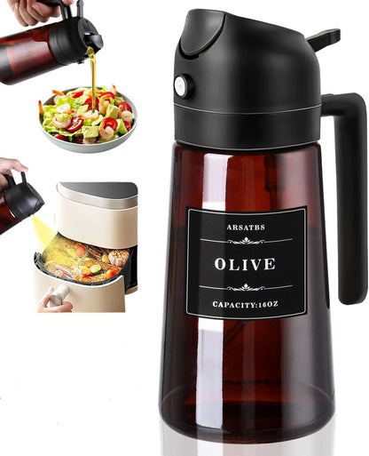 2-in-1 Glass Oil Dispenser & Sprayer - 16oz/470ml Leakproof Olive Oil Sprayer Bottle for Cooking, Air Fryer, BBQ, Baking, Salad